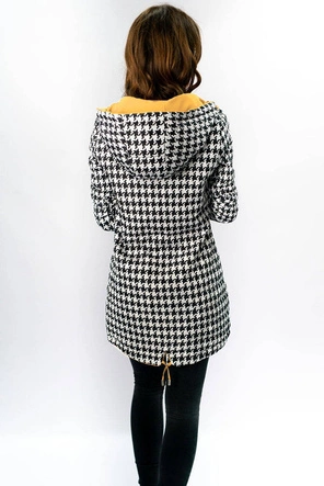 DWUSTRONNA KURTKA PARKA DAMSKA ŻÓŁTA-PEPITKA (W353-1)