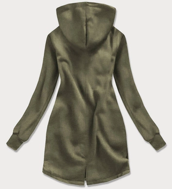 Długa bluza damska z kapturem khaki-czarna (532)