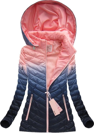 KURTKA OMBRE Z KAPTUREM RÓŻOWO-GRANATOWA (W615)