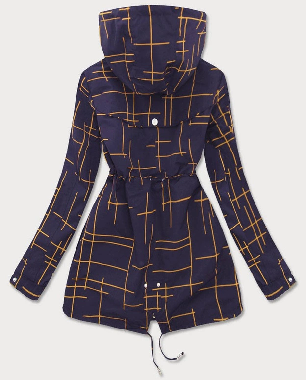 Dwustronna kurtka parka damska granatowo-żółta (w656big)