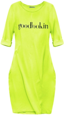 BAWEŁNIANA SUKIENKA OVERSIZE NEONOWA ŻÓŁTA (287ART)
