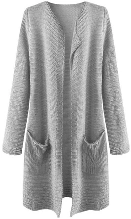 AŻUROWY KARDIGAN Z KIESZENIAMI SZARY (227ART)