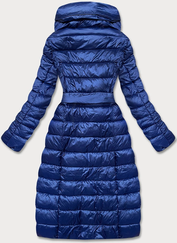 PIKOWANY PŁASZCZ Z WYSOKĄ STÓJKĄ GRANATOWY (J19-018)