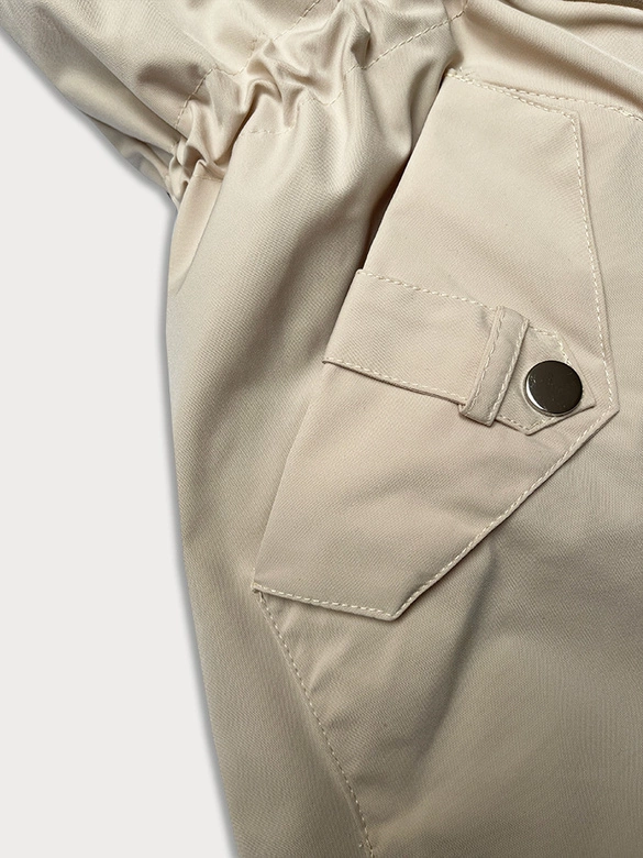 Parka damska z jeansowymi rękawami Way Mode beż-granat (WD202301)