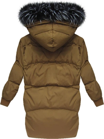 KURTKA OVERSIZE Z PUCHEM NATURALNYM KARMELOWA (7090)