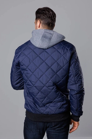 Męska kurtka bomber z dresowym kapturem granatowa (8M986-215)