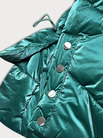 Metaliczna krótka zimowa kurtka damska puffer zielona (omdl-022)