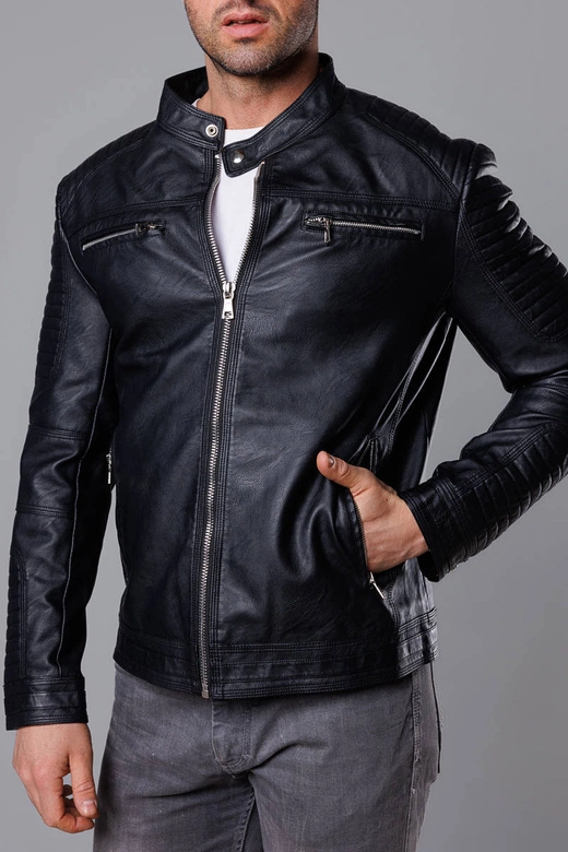 Kurtka męska typu biker czarna (11Z8053)