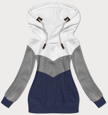 Trójkolorowa gruba bluza damska biały-szary-granat (2303)