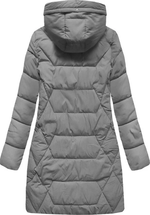 DŁUŻSZA ZIMOWA KURTKA DAMSKA Z KAPTUREM SZARA (B9902)