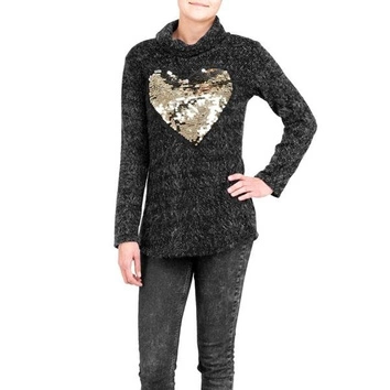 GRAFITOWY SWETER Z BŁYSZCZĄCYM SERCEM (X4044X)