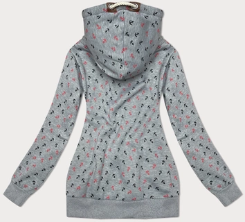 Gruba bluza w kotwice ze skośnym zamkiem szara (2308)