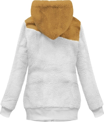 CIEPŁA BLUZA Z KAPTUREM MUSZTARDOWO-CZARNA (670A)