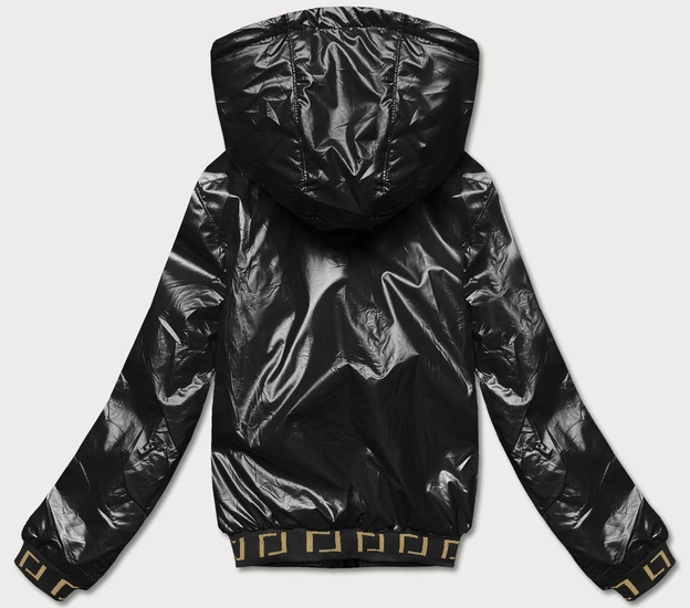 Krótka kurtka damska z kapturem czarna (B8077-1)