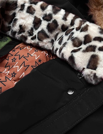 ZIMOWA KURTKA DAMSKA Z FUTRZANĄ STÓJKĄ CZARNA (CAN-583BIG)