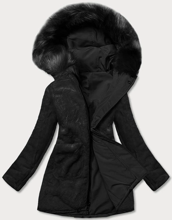 Ciepła kurtka zimowa damska dwustronna czarna (w610)