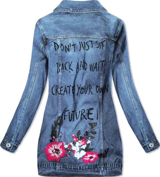 DŁUGA DAMSKA KURTKA JEANSOWA OVERSIZE NIEBIESKA (C089)