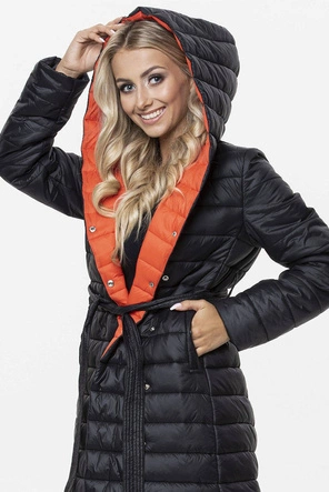 PIKOWANY PŁASZCZ Z KONTRASTOWĄ PODSZEWKĄ CZARNY (1118)