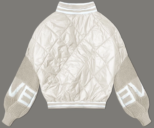 Kurtka damska bomberka ze swetrowymi rękawami jasny beż (2439)