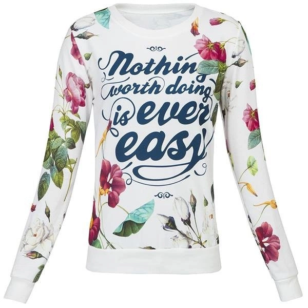 ŚMIETANOWA BLUZA W KWIATY Z NAPISEM (GOOD35)