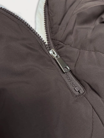 Pikowana kurtka zimowa na futrze Way Mode coffee-beż (WD202308)