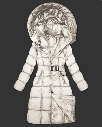 Długa gruba kurtka zimowa z paskiem Minority ecru (P3-6033-12)