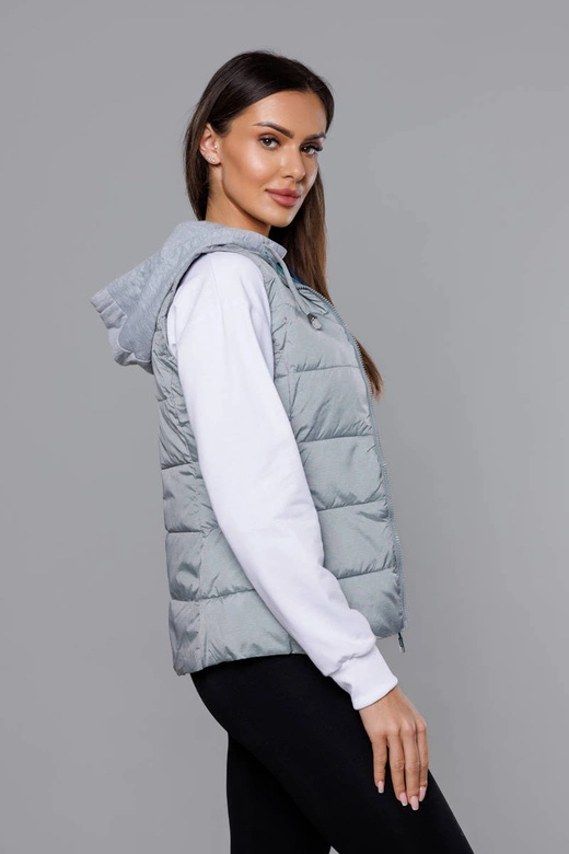 Kamizelka damska z dzianinowym kapturem szaro-niebieska (DW-21604)