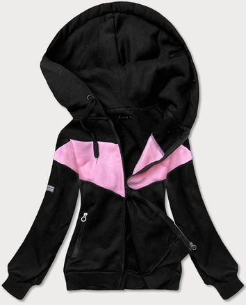 ROZPINANA DWUKOLOROWA BLUZA DAMSKA CZARNO-RÓŻOWA (26039)