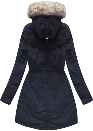 BAWEŁNIANA DAMSKA PARKA ZIMOWA Z PODPINKĄ GRANATOWA (W633)