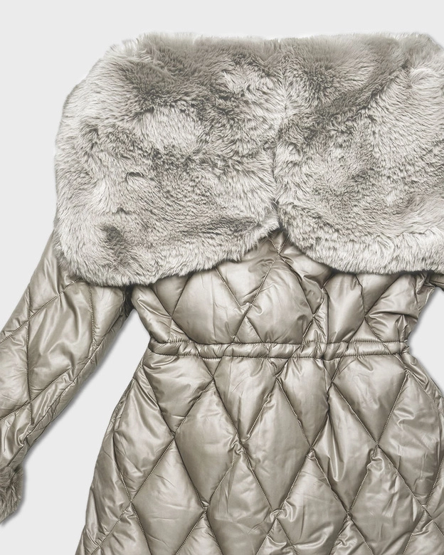 Kurtka z futrzanym kapturem tworzącym kołnierz beżowa (T3-2635#-62)