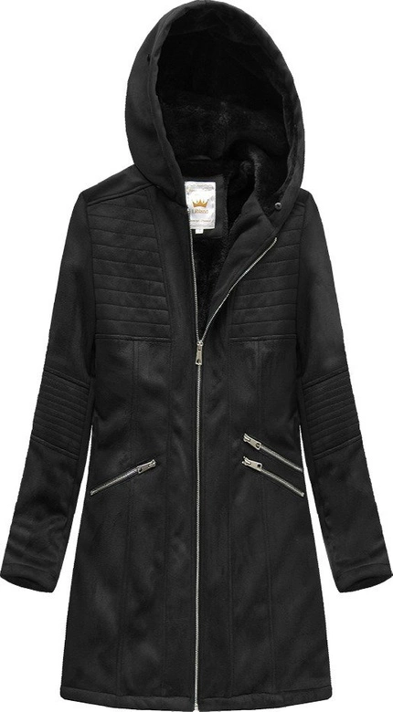 ZAMSZOWA DAMSKA KURTKA ZIMOWA Z KAPTUREM CZARNA (6516BIG)
