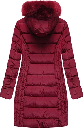 DŁUŻSZA DAMSKA KURTKA Z KAPTUREM BORDOWA (B2620-30)