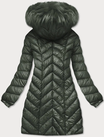 PIKOWANA KURTKA DAMSKA Z KAPTUREM CIEMNOZIELONA (8916-M)