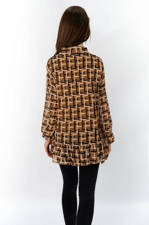 SZYFONOWA BLUZKA Z WIĄZANĄ STÓJKĄ BRĄZOWA (236ART)