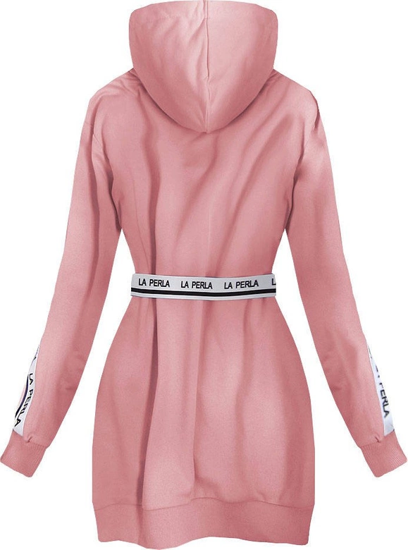 DŁUGA BLUZA Z PASKIEM PUDROWY RÓŻ (568ART)