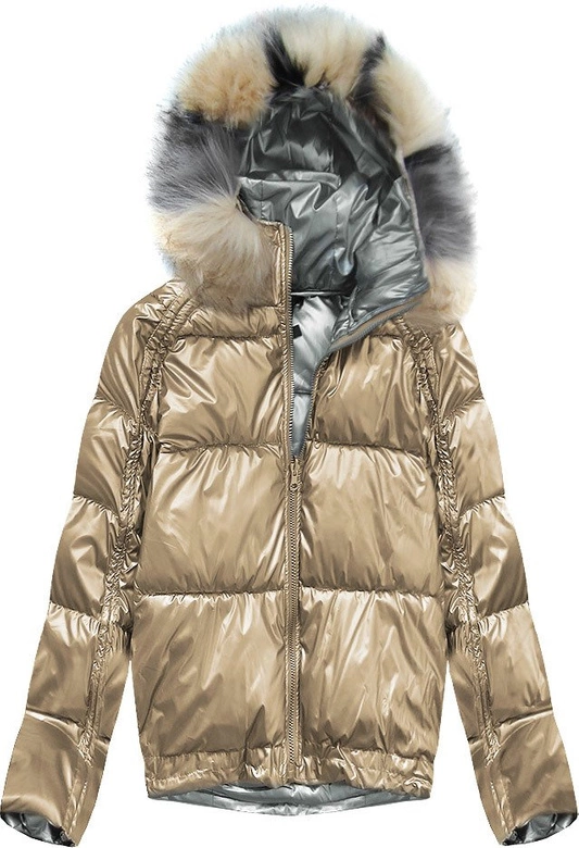 DWUSTRONNA ZIMOWA KURTKA DAMSKA ZŁOTA (X921X)