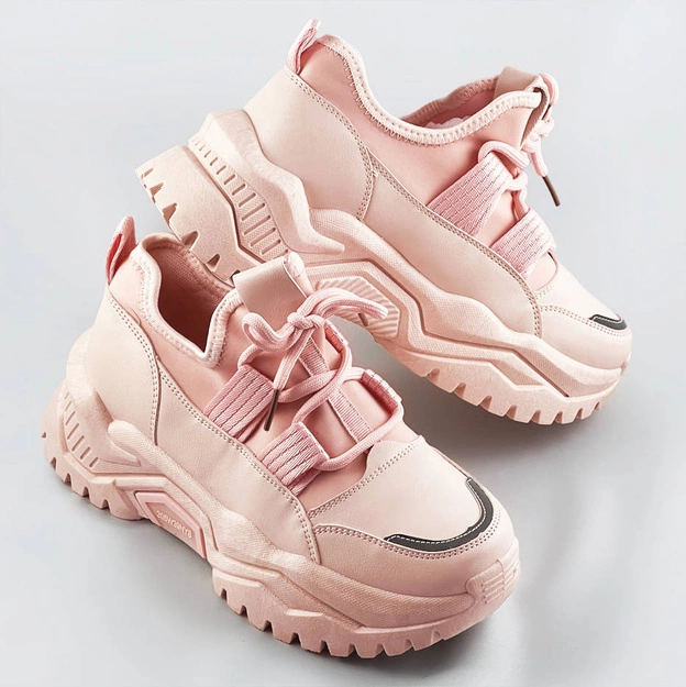 Sznurowane sneakersy na platformie różowe (ra5)