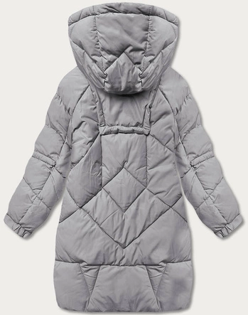 Puchowa kurtka damska z ozdobnymi taśmami szara (AG2-J85)