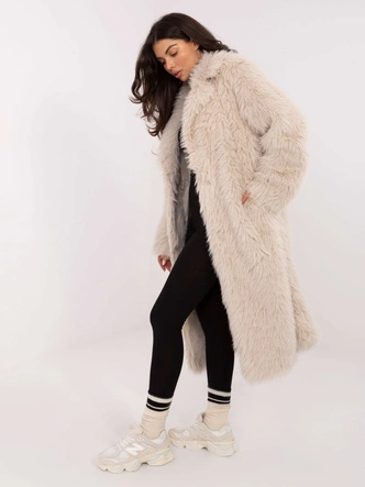 Długi płaszcz damski ze sztucznego futra Goodlookin jasny beżowy (G230132)