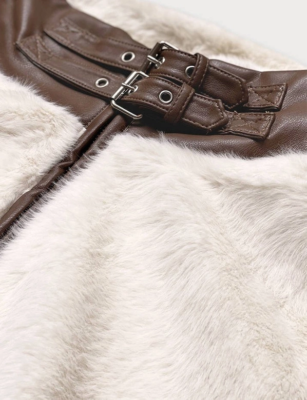 Kurtka futrzana ze stójką ecru (gsq2228)