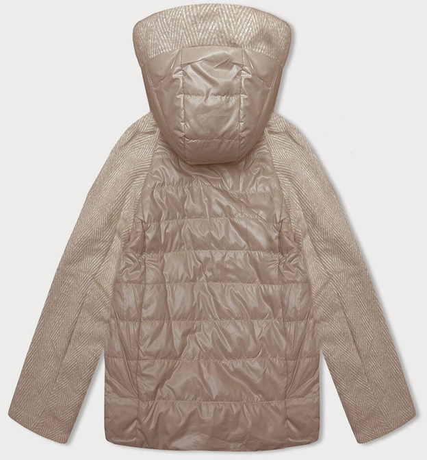 Krótka luźna kurtka damska z melanżowymi rękawami Vaston camel-melanż (F-23962#)