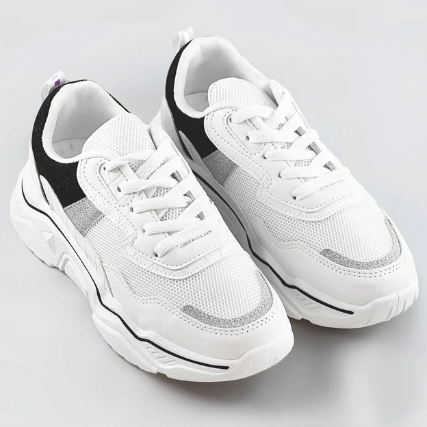 Sneakersy damskie z brokatowymi wstawkami biało-czarne (lu-2)