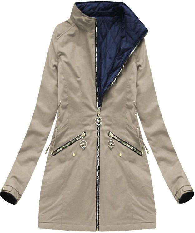 DWUSTRONNA KURTKA Z KAPTUREM BEŻOWA (XW610X)