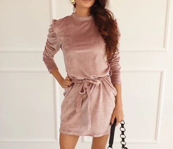 WELUROWA SUKIENKA WIĄZANA W TALII BORDOWA (487ART)