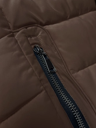 Pikowana kurtka przejściowa z futerkiem przy kapturze S'west kakao (B8301-48)