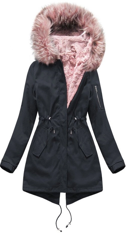 BAWEŁNIANA PARKA Z PODPINKĄ GRANATOWO-RÓŻOWA (R1308)