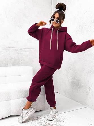 Bawełniany gruby dres damski bordowy (82143)