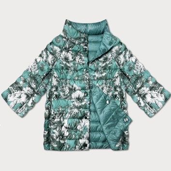 Dwustronna kurtka damska z rękawem 3/4 Minority ciemny miętowy/kwiaty (M23-7009-253)