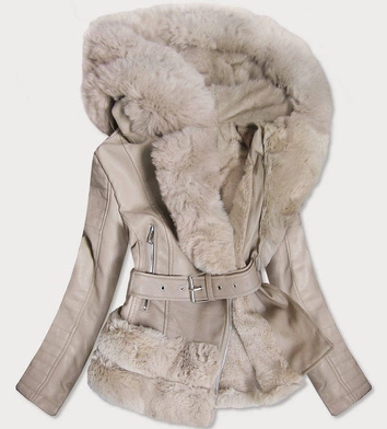 RAMONESKA Z FUTRZANYM KAPTUREM BEŻOWA (0585)