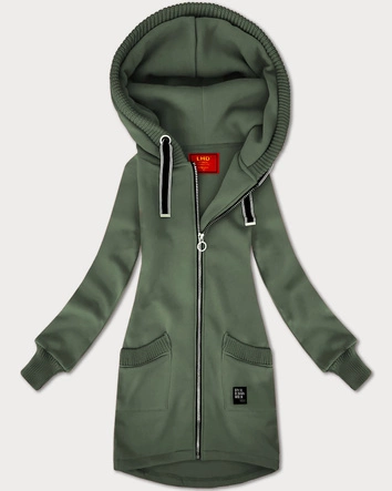 Damska bluza ze swetrowymi wstawkami LHD szarozielona (AMG-172A)